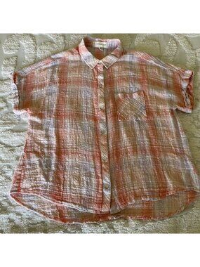 Cloth & Stone Womens Plaid Short Sleeve Button Up Shirt Size XL
